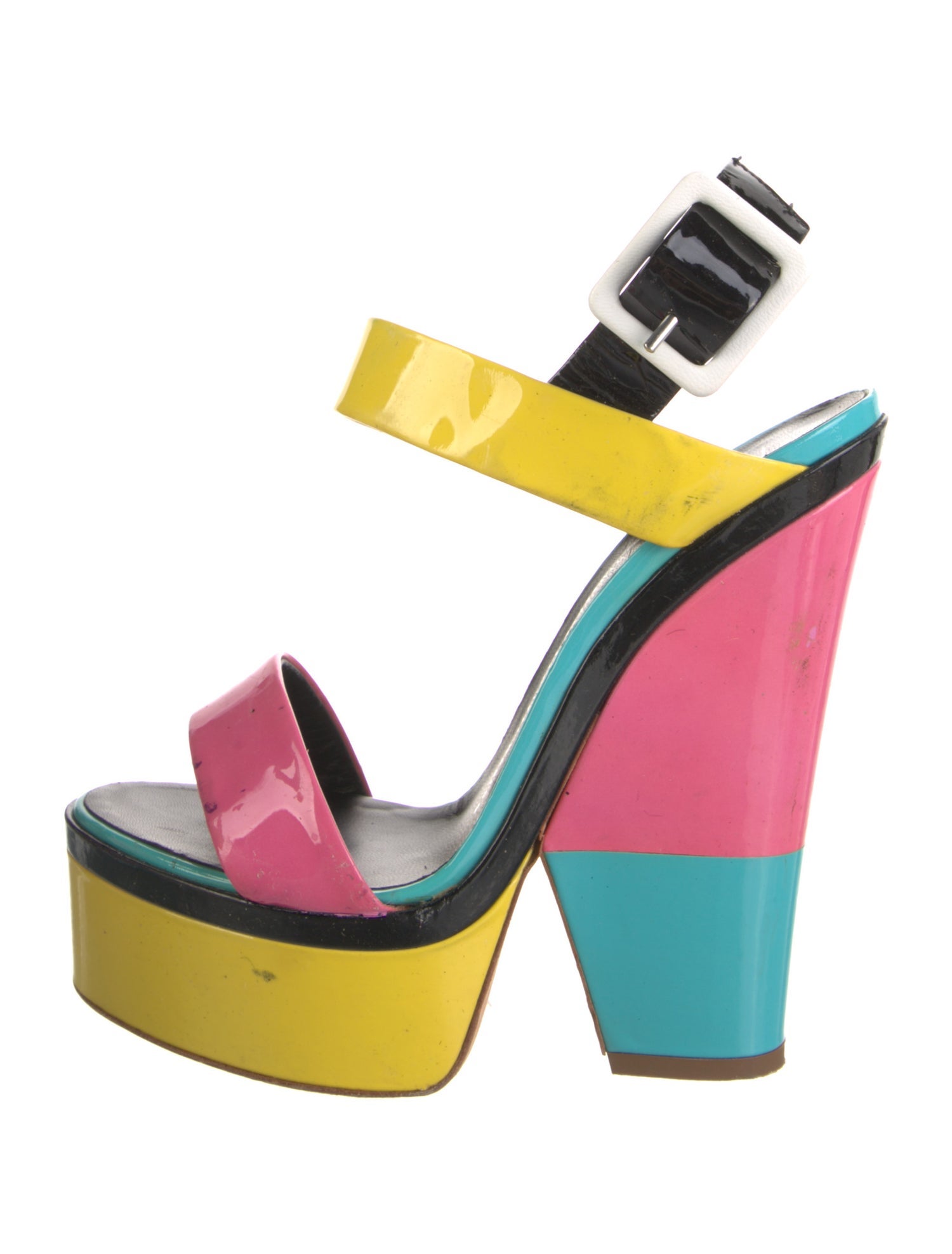 Giuseppe Zanotti Patent Leather Colorblock Pattern Slingback Sandals