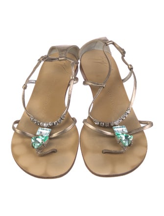 Giuseppe Zanotti Leather Crystal Embellishments T-Strap Sandals
