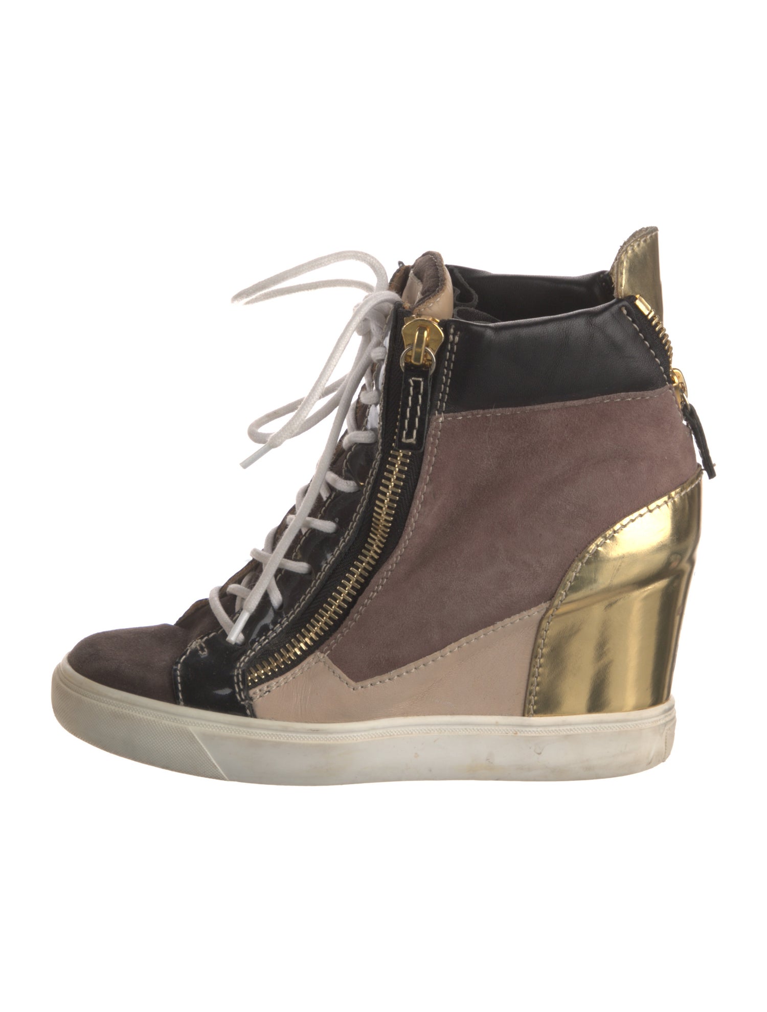 Giuseppe Zanotti Suede Colorblock Pattern Wedge Sneakers