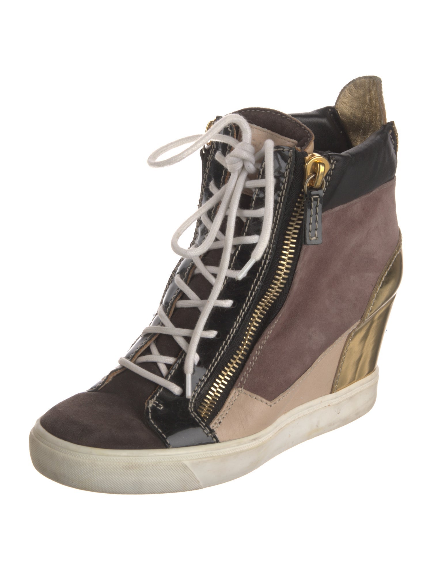 Giuseppe Zanotti Suede Colorblock Pattern Wedge Sneakers