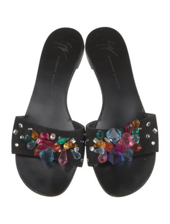 Giuseppe Zanotti Suede Crystal Embellishments Slides