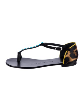 Giuseppe Zanotti Leather Animal Print T-Strap Sandals