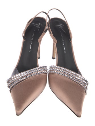 Giuseppe Zanotti Satin Crystal Embellishments Slingback Pumps