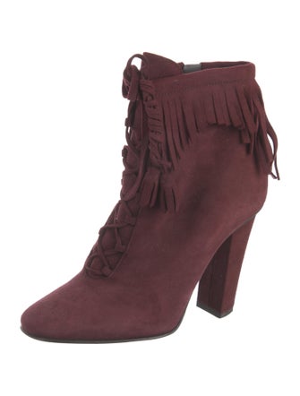Giuseppe Zanotti Suede Fringe Trim Accent Lace-Up Boots