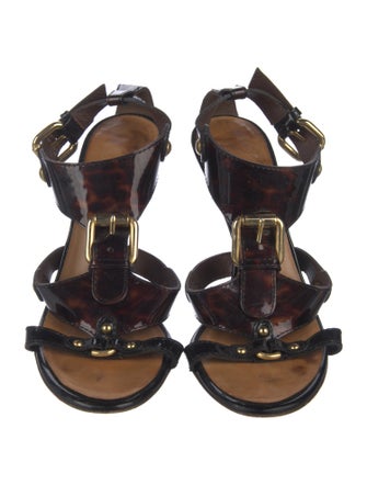 Giuseppe Zanotti Patent Leather Studded Accents T-Strap Sandals