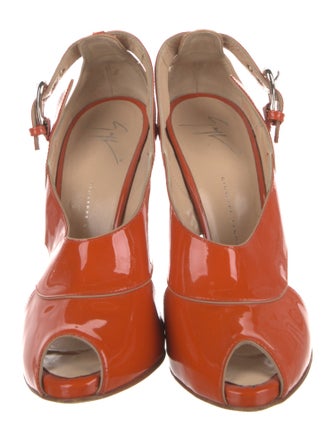 Giuseppe Zanotti Patent Leather Colorblock Pattern Slingback Pumps