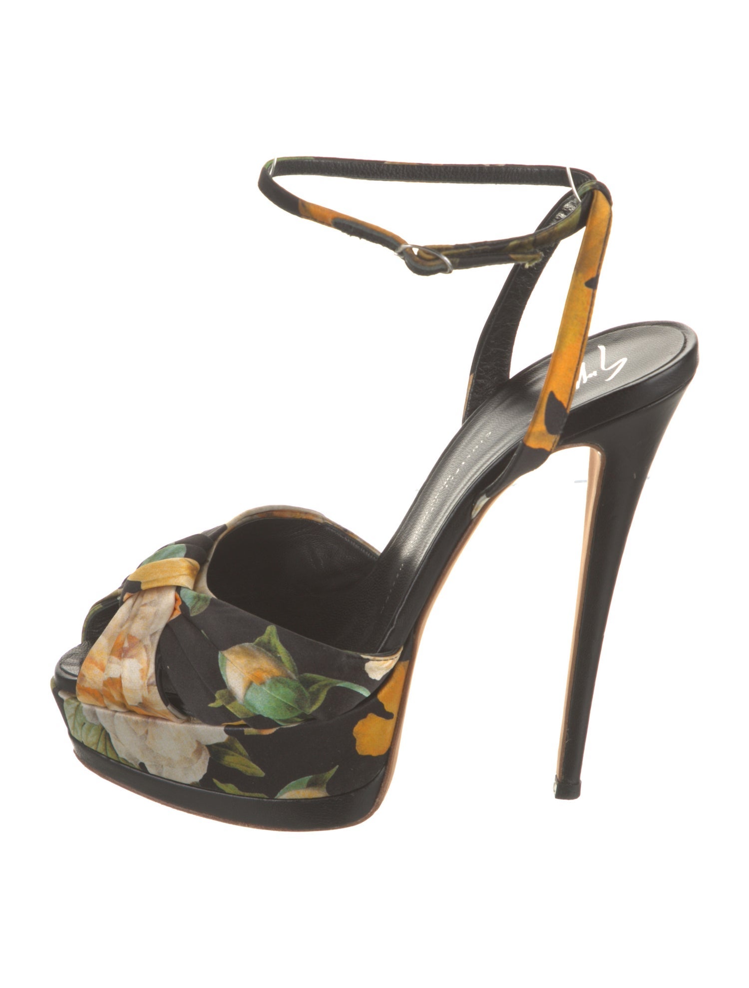 Giuseppe Zanotti Satin Floral Print Slingback Pumps