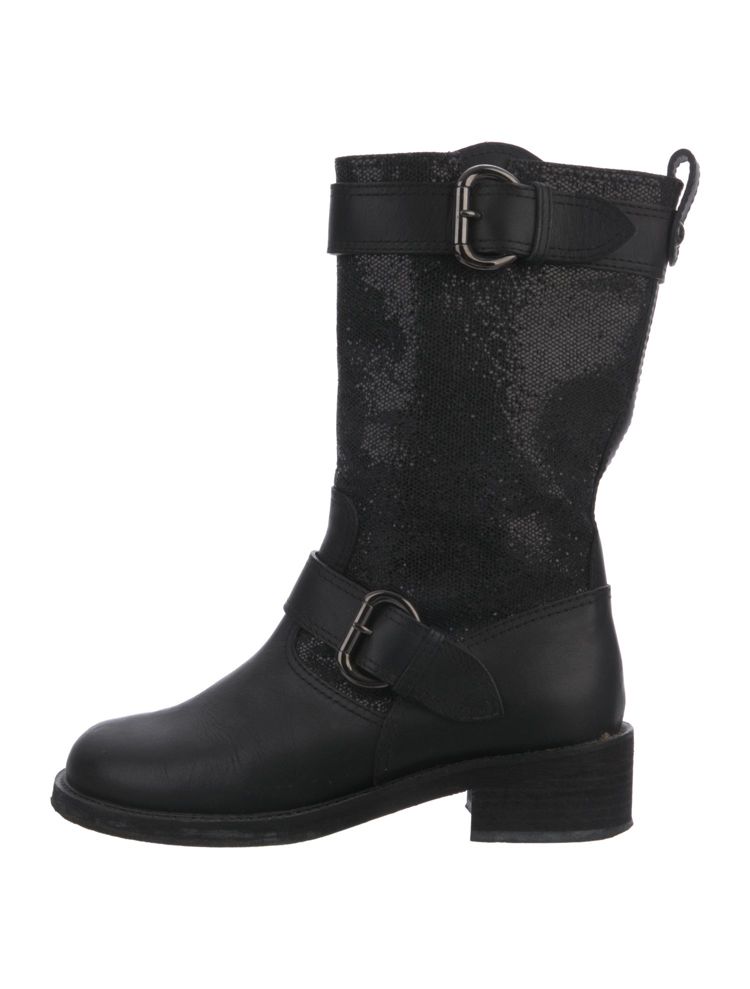 Giuseppe Zanotti Leather Glitter Accents Moto Boots