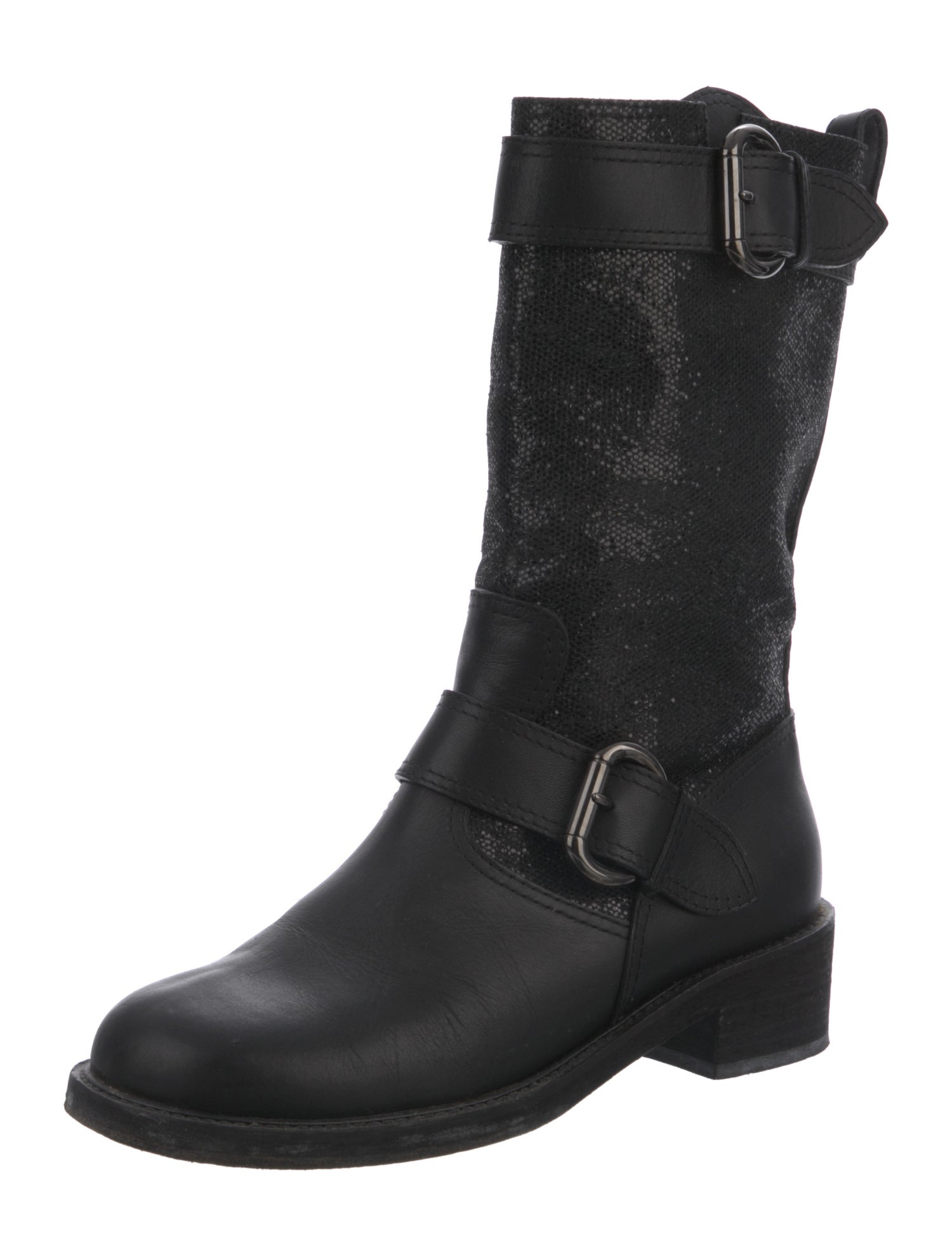Giuseppe Zanotti Leather Glitter Accents Moto Boots