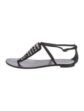 Giuseppe Zanotti Leather Crystal Embellishments T-Strap Sandals