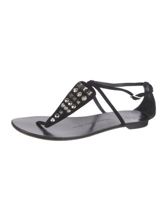 Giuseppe Zanotti Leather Crystal Embellishments T-Strap Sandals