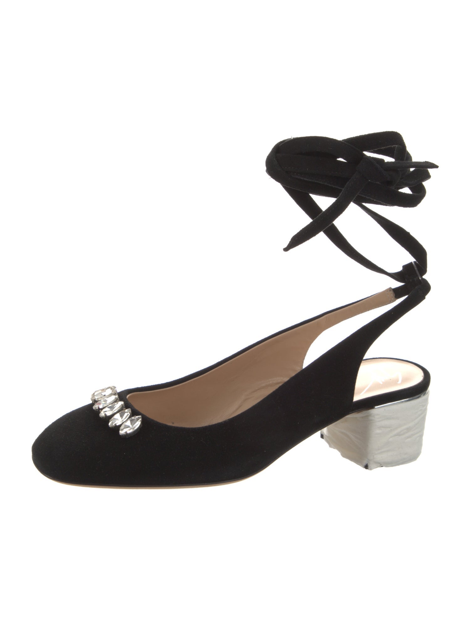 Giuseppe Zanotti Suede Crystal Embellishments Slingback Pumps