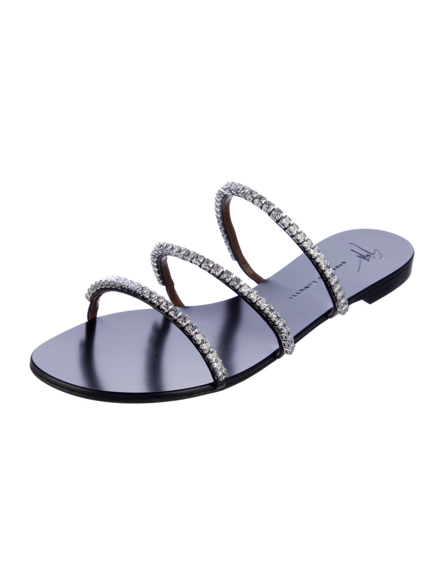 Giuseppe Zanotti Leather Crystal Embellishments Slides w/ Tags
