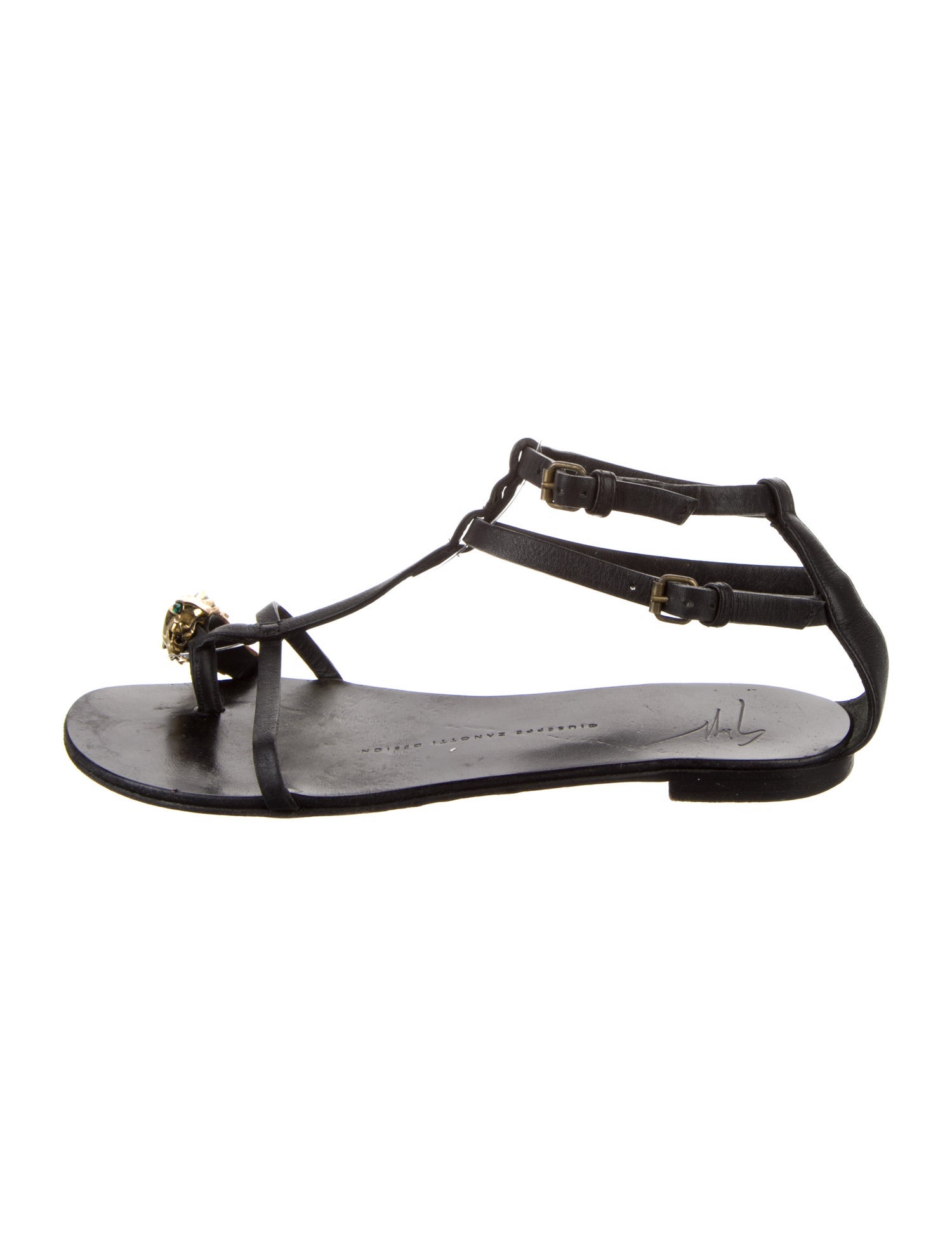 Giuseppe Zanotti Leather Cutout Accent T-Strap Sandals