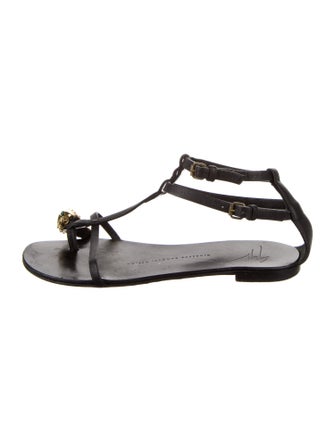 Giuseppe Zanotti Leather Cutout Accent T-Strap Sandals