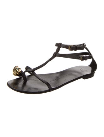 Giuseppe Zanotti Leather Cutout Accent T-Strap Sandals