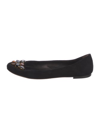 Giuseppe Zanotti Suede Crystal Embellishments Ballet Flats