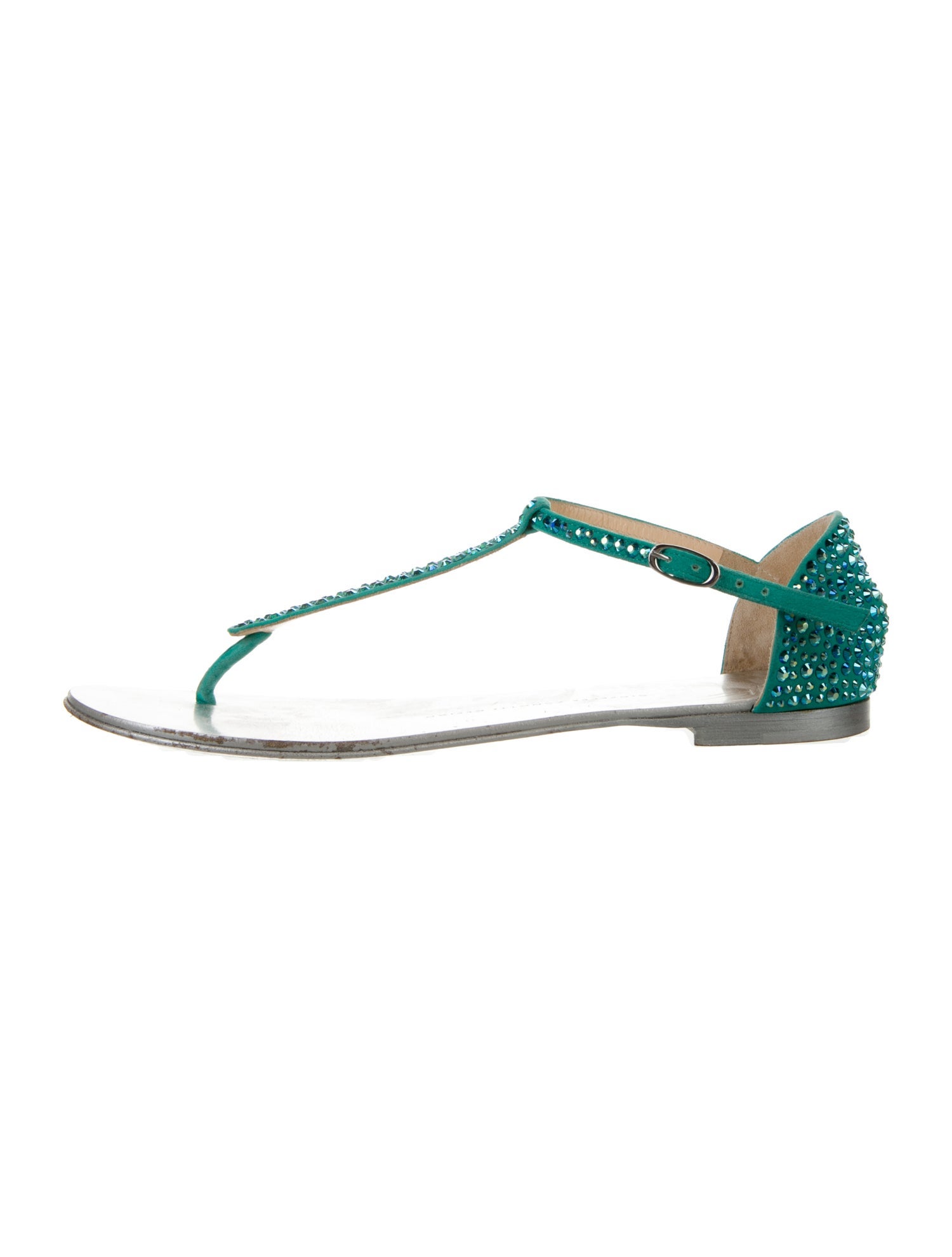 Giuseppe Zanotti Suede Crystal Embellishments T-Strap Sandals