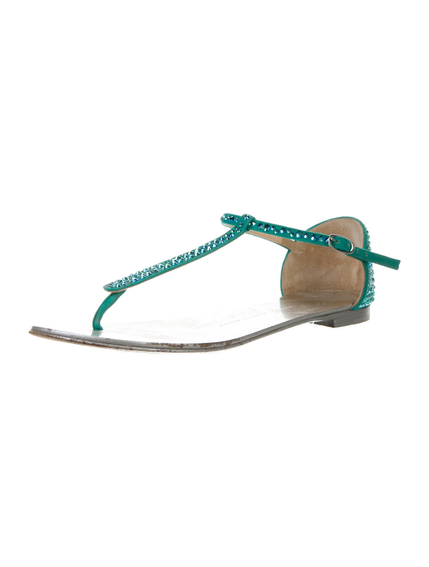 Giuseppe Zanotti Suede Crystal Embellishments T-Strap Sandals