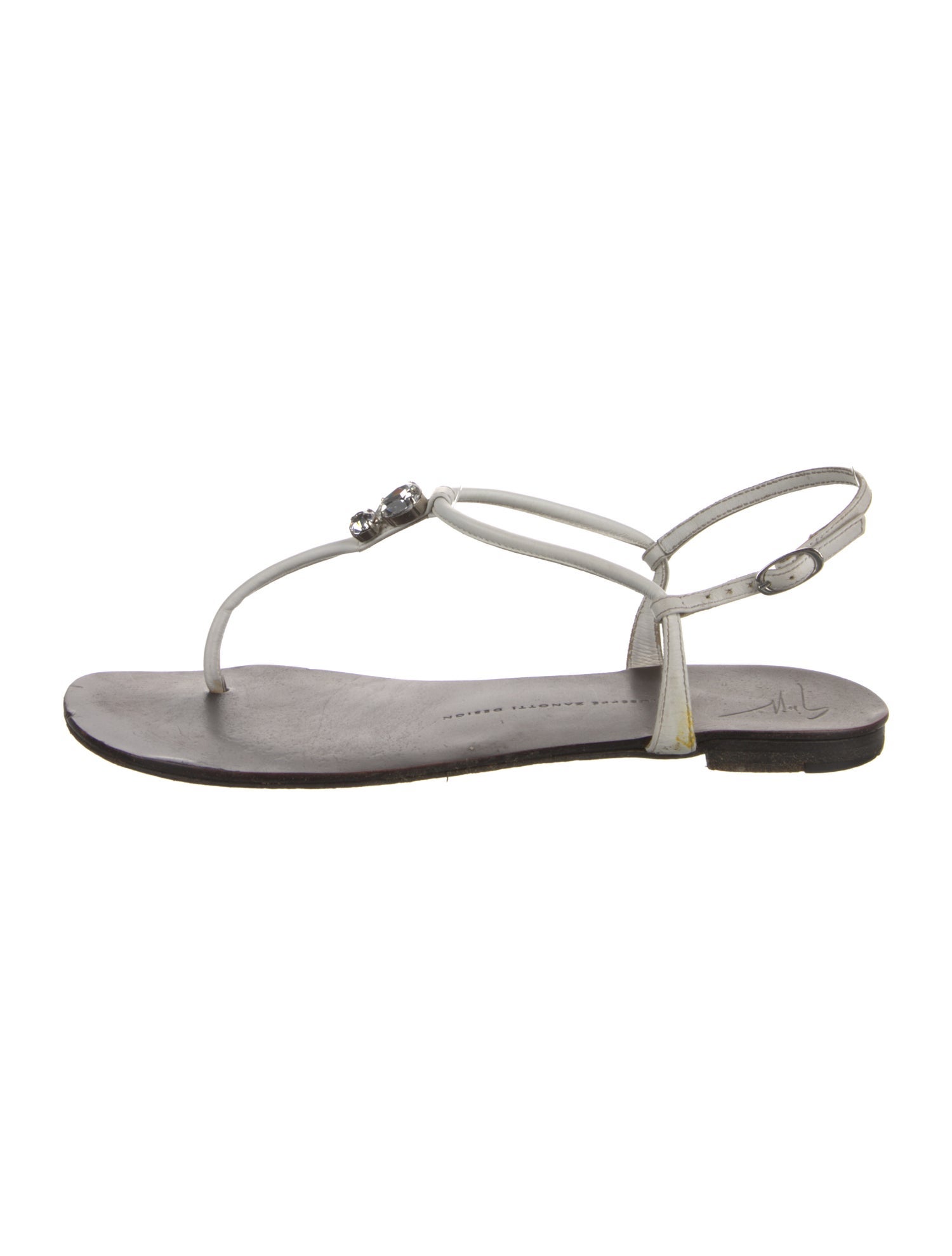 Giuseppe Zanotti Leather Crystal Embellishments T-Strap Sandals