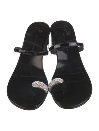 Giuseppe Zanotti Patent Leather Crystal Embellishments Slides