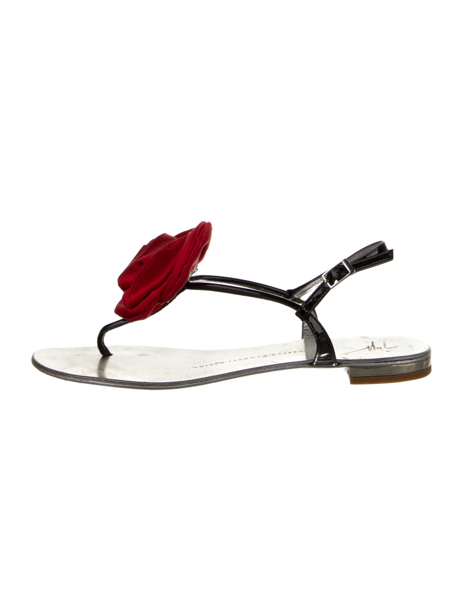 Giuseppe Zanotti Patent Leather Floral Print T-Strap Sandals
