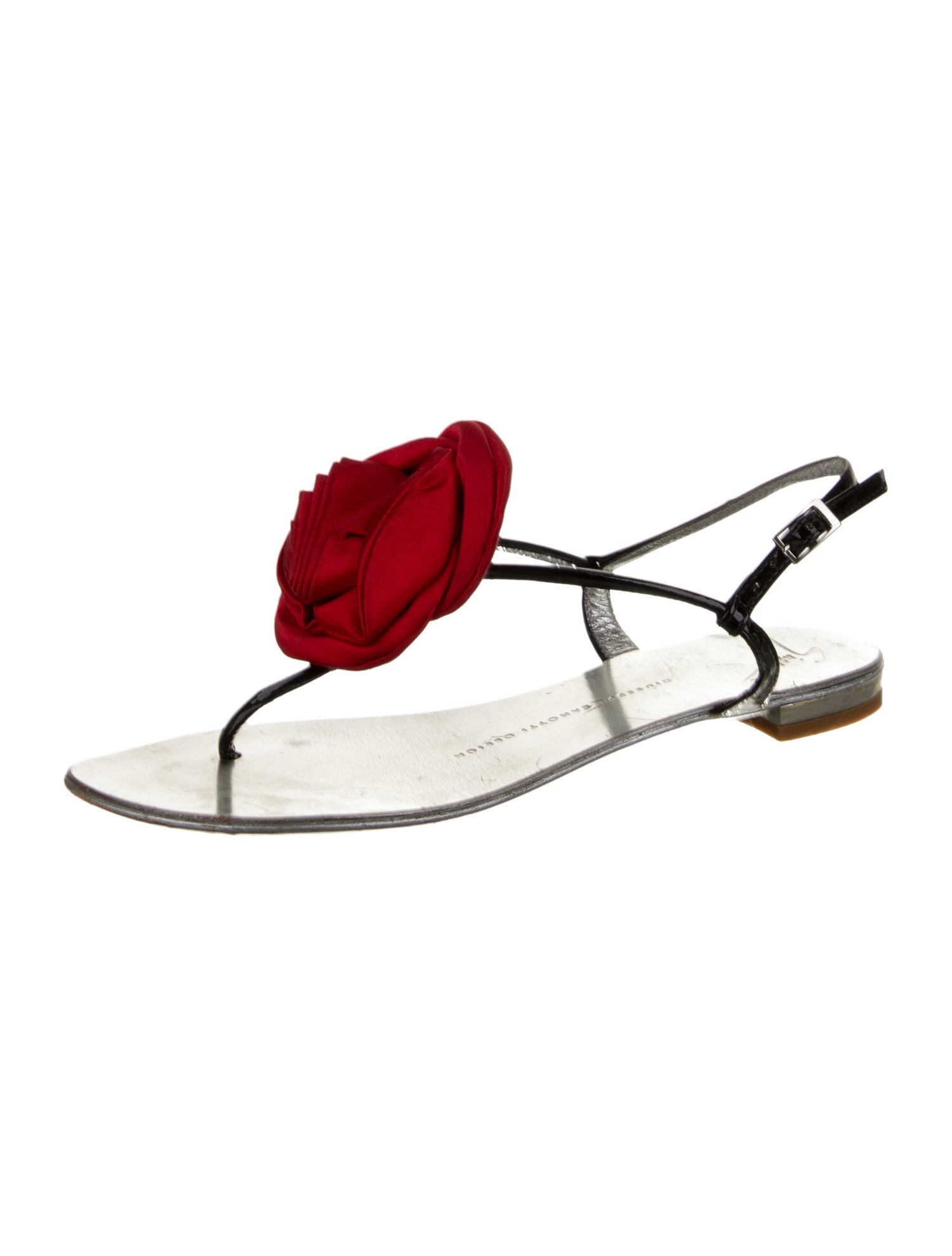 Giuseppe Zanotti Patent Leather Floral Print T-Strap Sandals