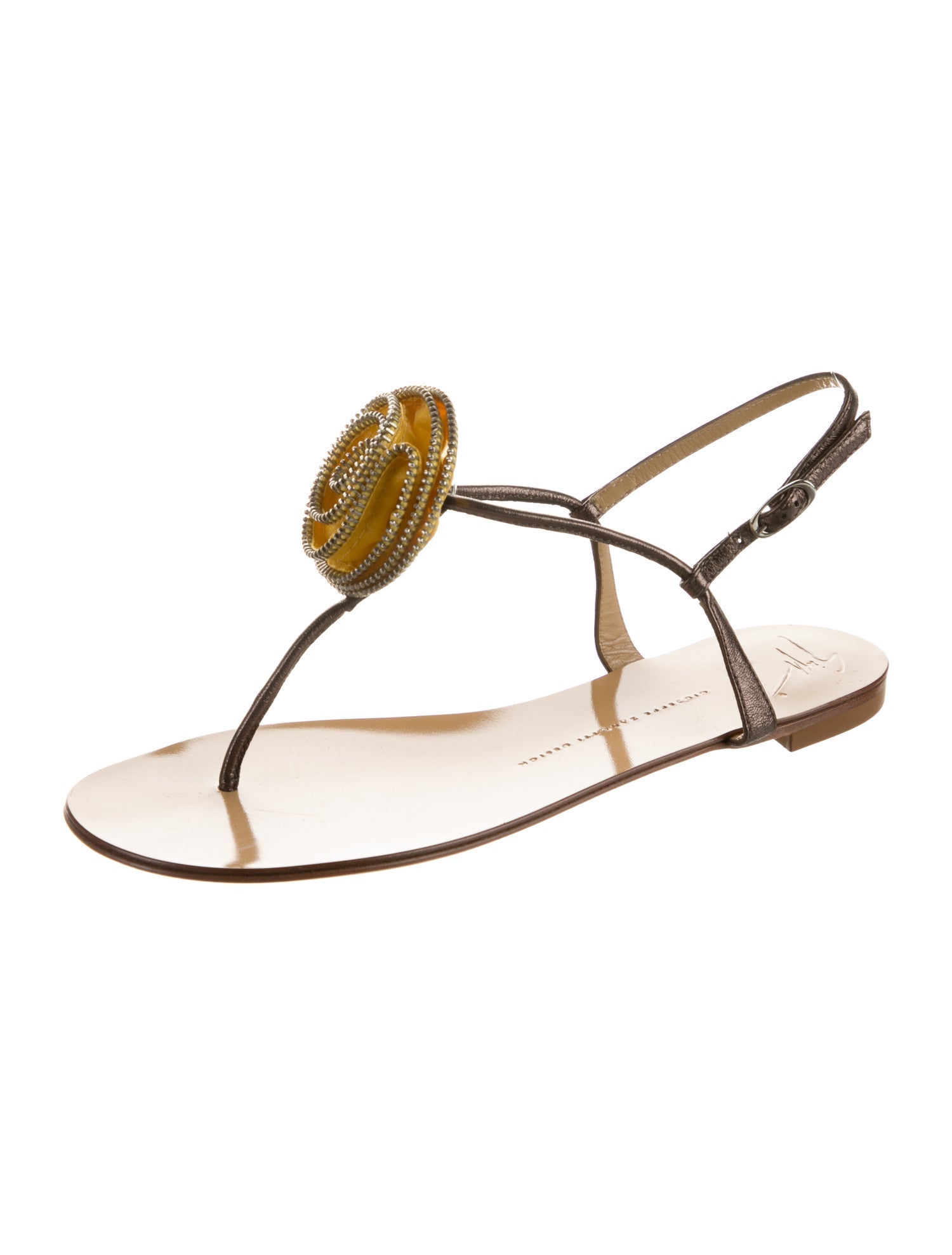 Giuseppe Zanotti Leather Crystal Embellishments T-Strap Sandals