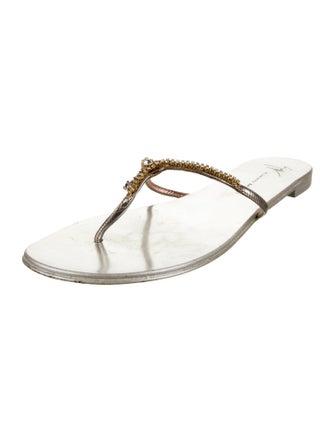 Giuseppe Zanotti Leather Crystal Embellishments T-Strap Sandals