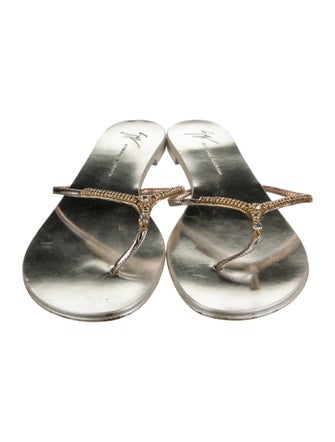 Giuseppe Zanotti Leather Crystal Embellishments T-Strap Sandals