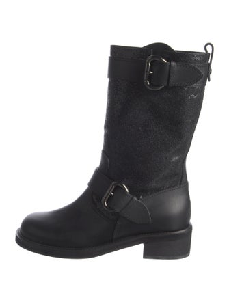 Giuseppe Zanotti Leather Glitter Accents Moto Boots