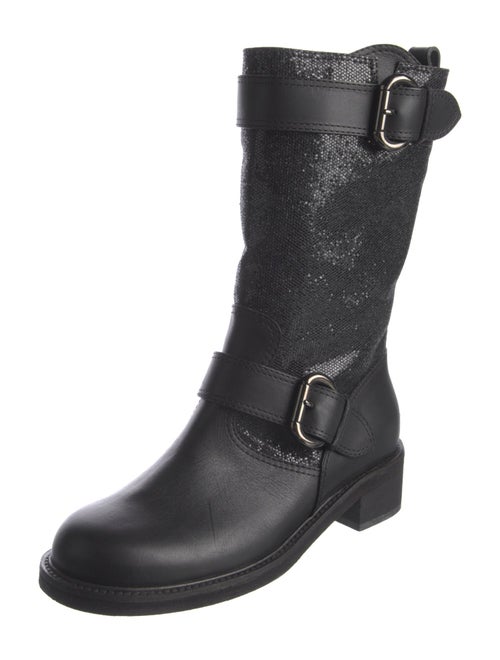 Giuseppe Zanotti Leather Glitter Accents Moto Boots