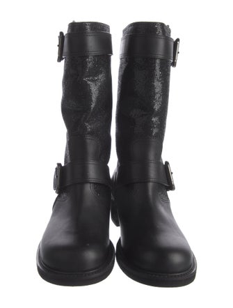 Giuseppe Zanotti Leather Glitter Accents Moto Boots