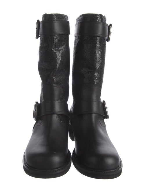 Giuseppe Zanotti Leather Glitter Accents Moto Boots