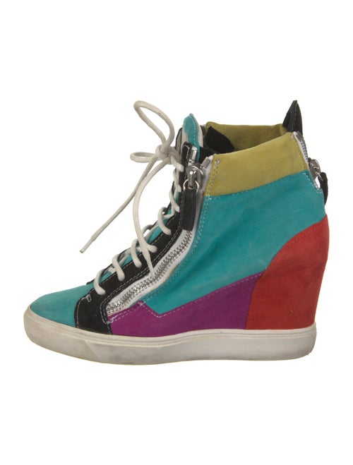 Giuseppe Zanotti Suede Colorblock Pattern Wedge Sneakers