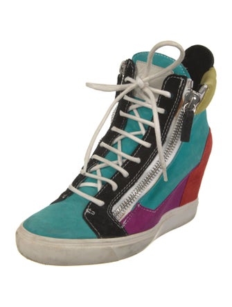 Giuseppe Zanotti Suede Colorblock Pattern Wedge Sneakers