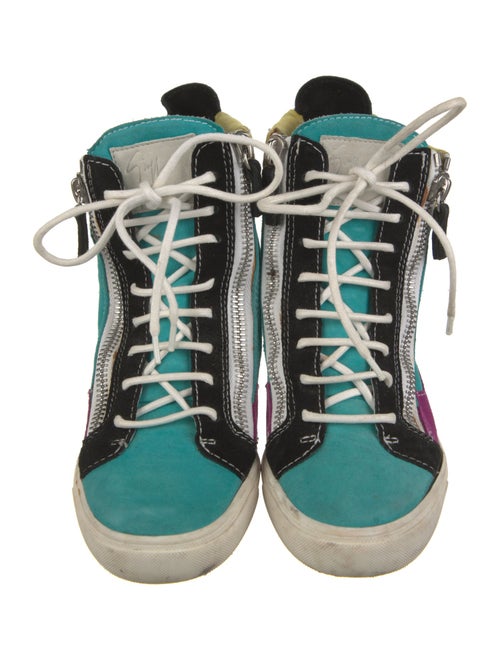 Giuseppe Zanotti Suede Colorblock Pattern Wedge Sneakers