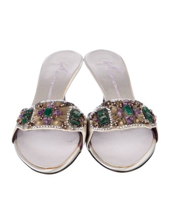 Giuseppe Zanotti Satin Crystal Embellishments Slides