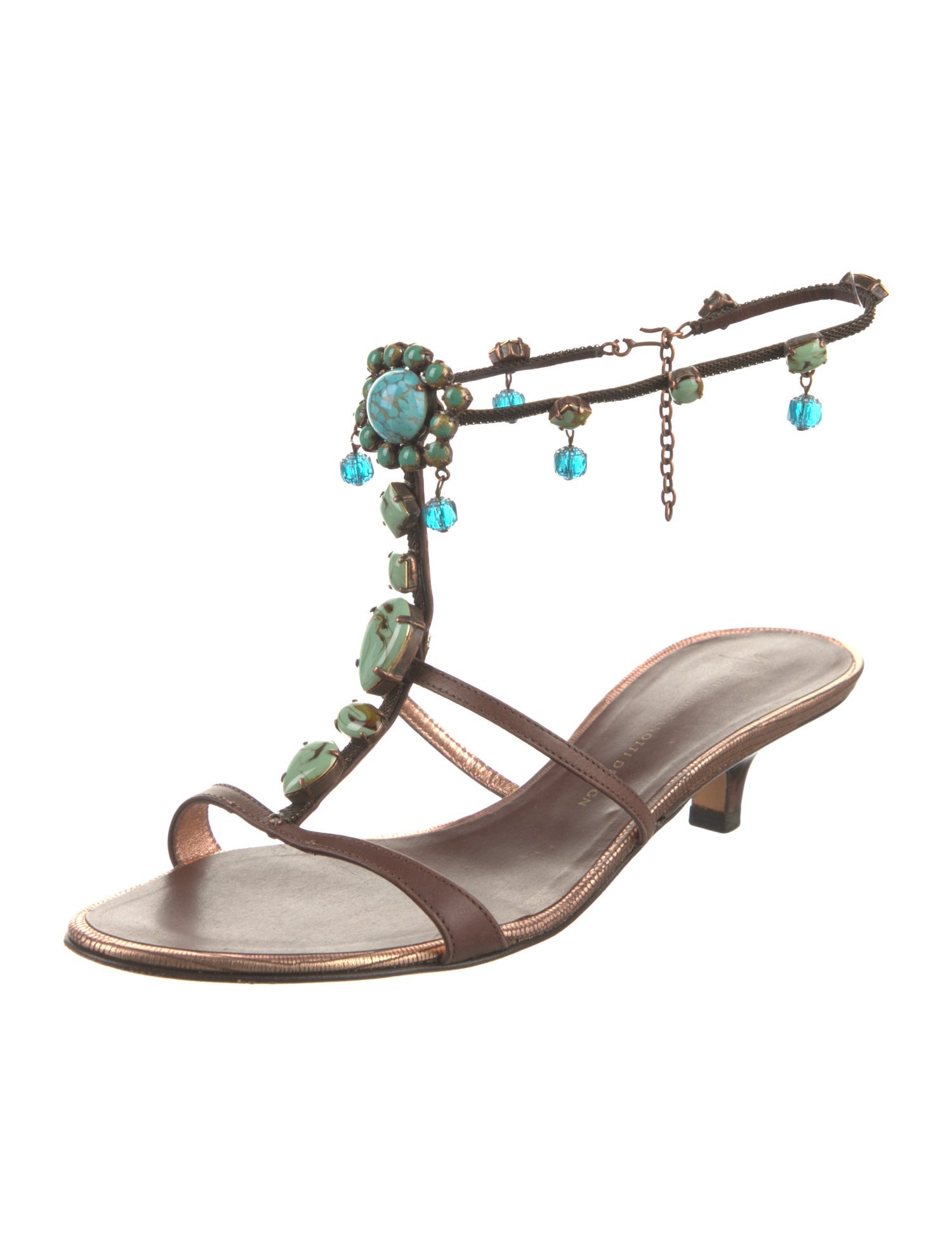 Giuseppe Zanotti Leather Crystal Embellishments T-Strap Sandals