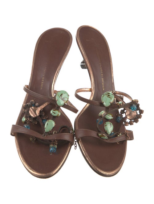 Giuseppe Zanotti Leather Crystal Embellishments T-Strap Sandals