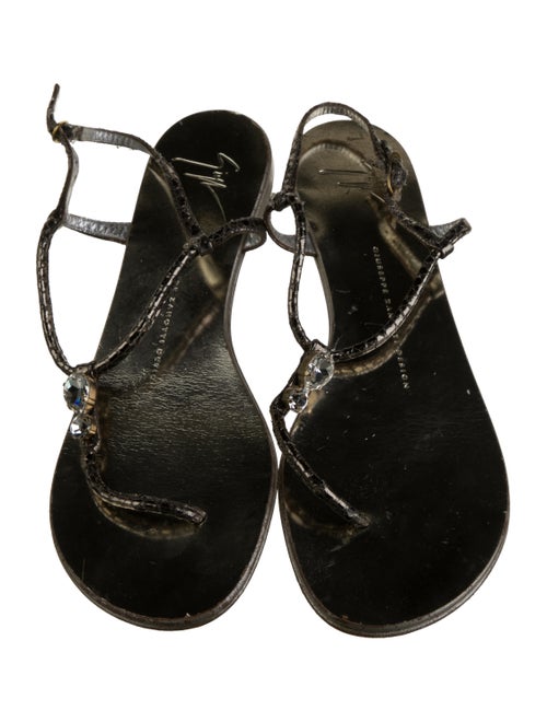 Giuseppe Zanotti Leather Crystal Embellishments T-Strap Sandals