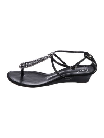 Giuseppe Zanotti Leather Crystal Embellishments T-Strap Sandals