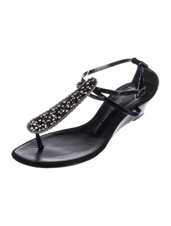 Giuseppe Zanotti Leather Crystal Embellishments T-Strap Sandals