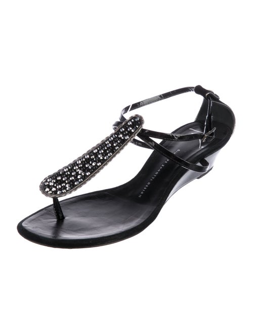Giuseppe Zanotti Leather Crystal Embellishments T-Strap Sandals