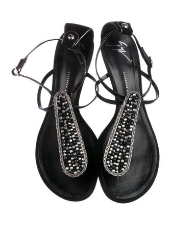 Giuseppe Zanotti Leather Crystal Embellishments T-Strap Sandals