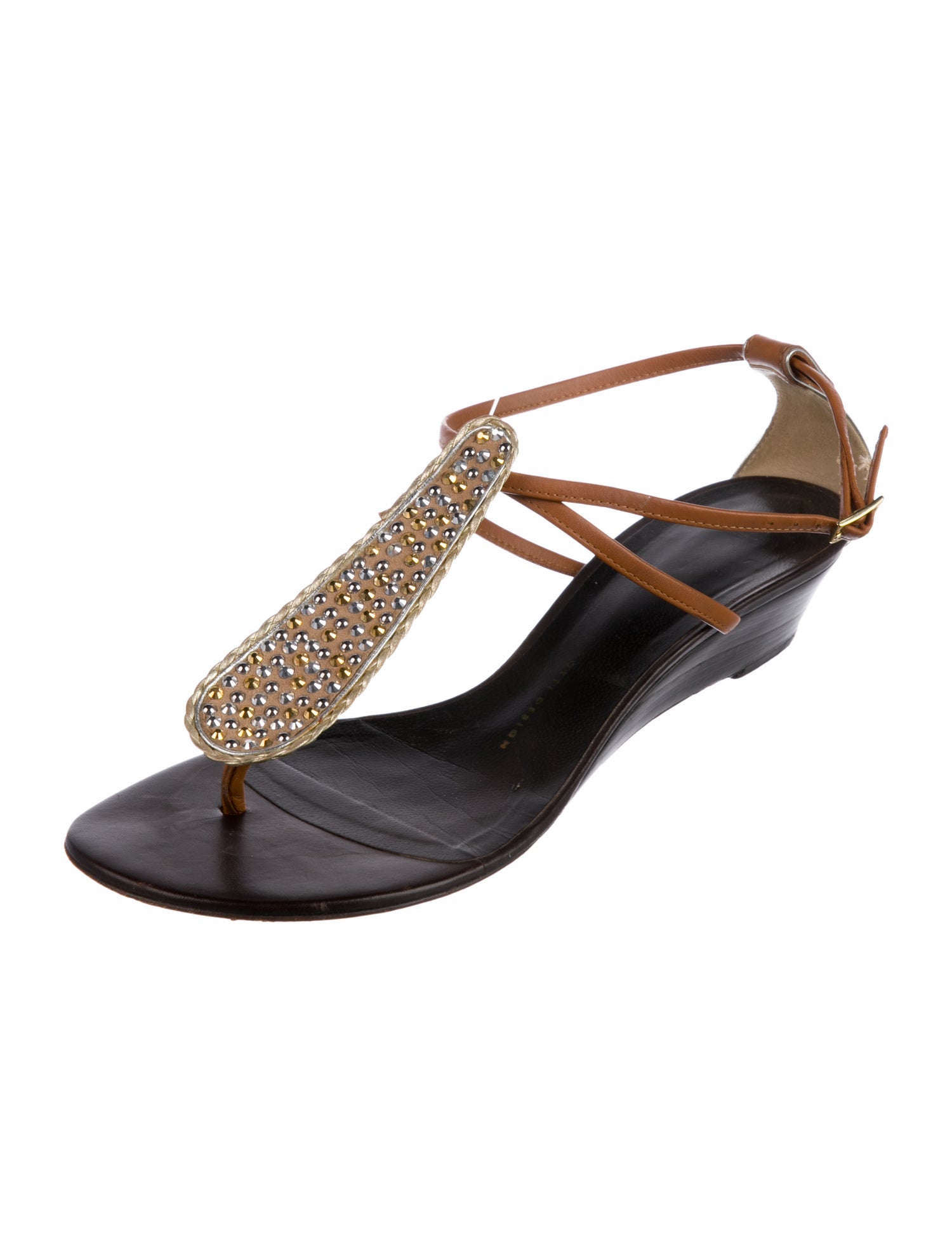 Giuseppe Zanotti Leather Studded Accents T-Strap Sandals