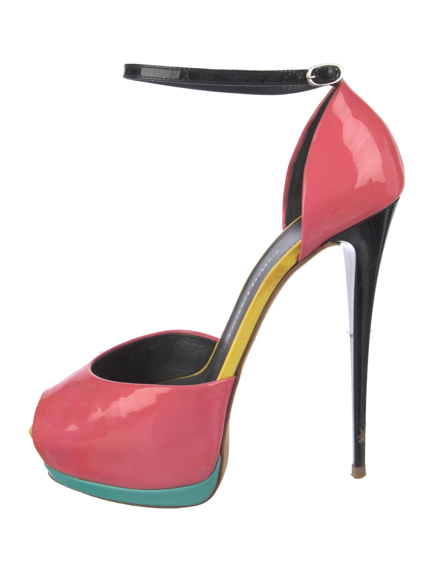 Giuseppe Zanotti Patent Leather Colorblock Pattern D'Orsay Pumps