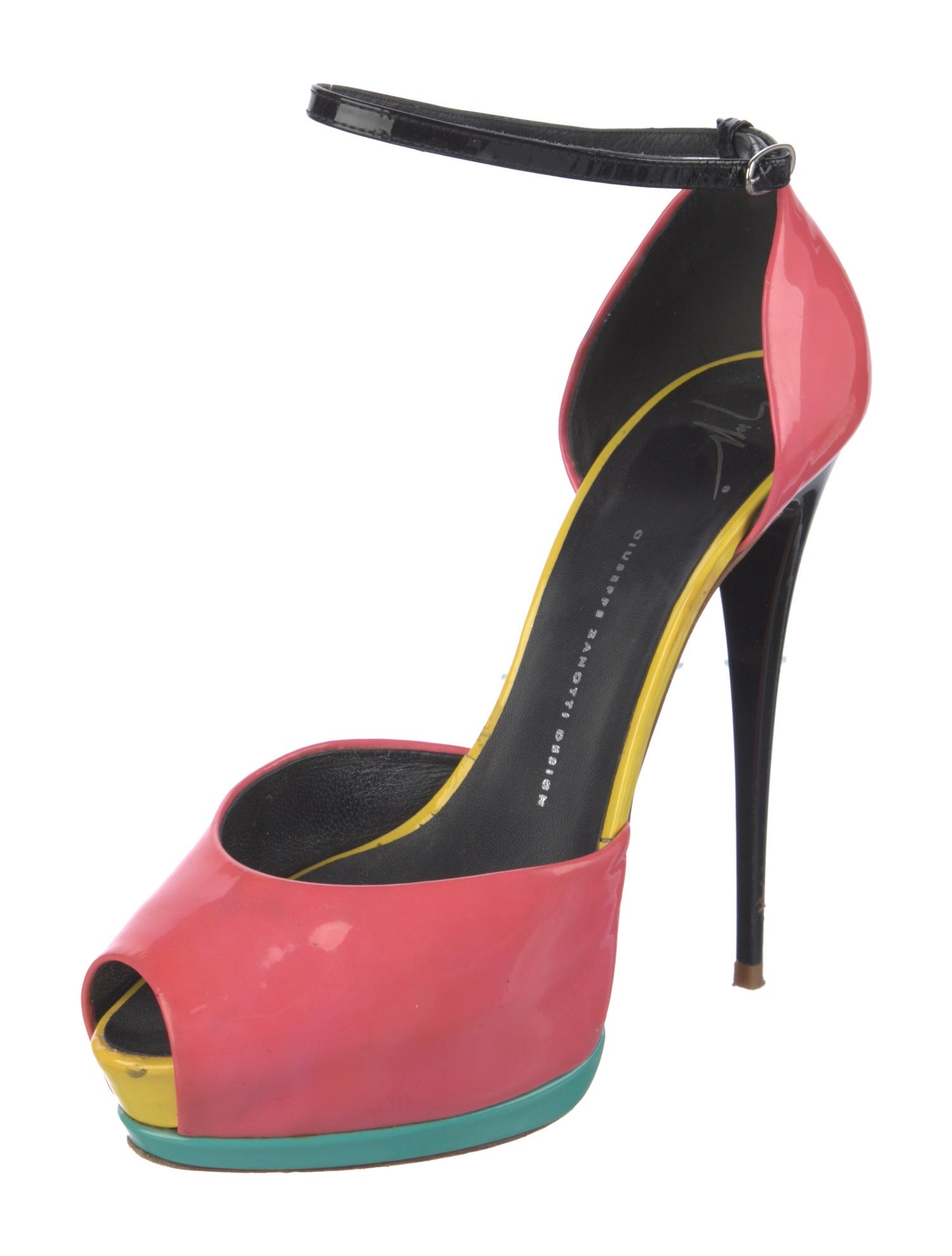 Giuseppe Zanotti Patent Leather Colorblock Pattern D'Orsay Pumps