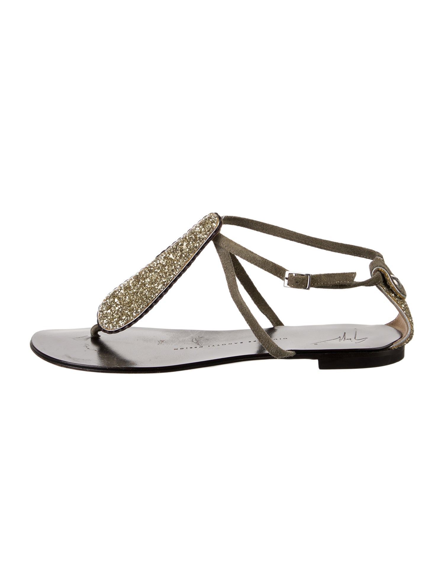 Giuseppe Zanotti Leather Crystal Embellishments T-Strap Sandals