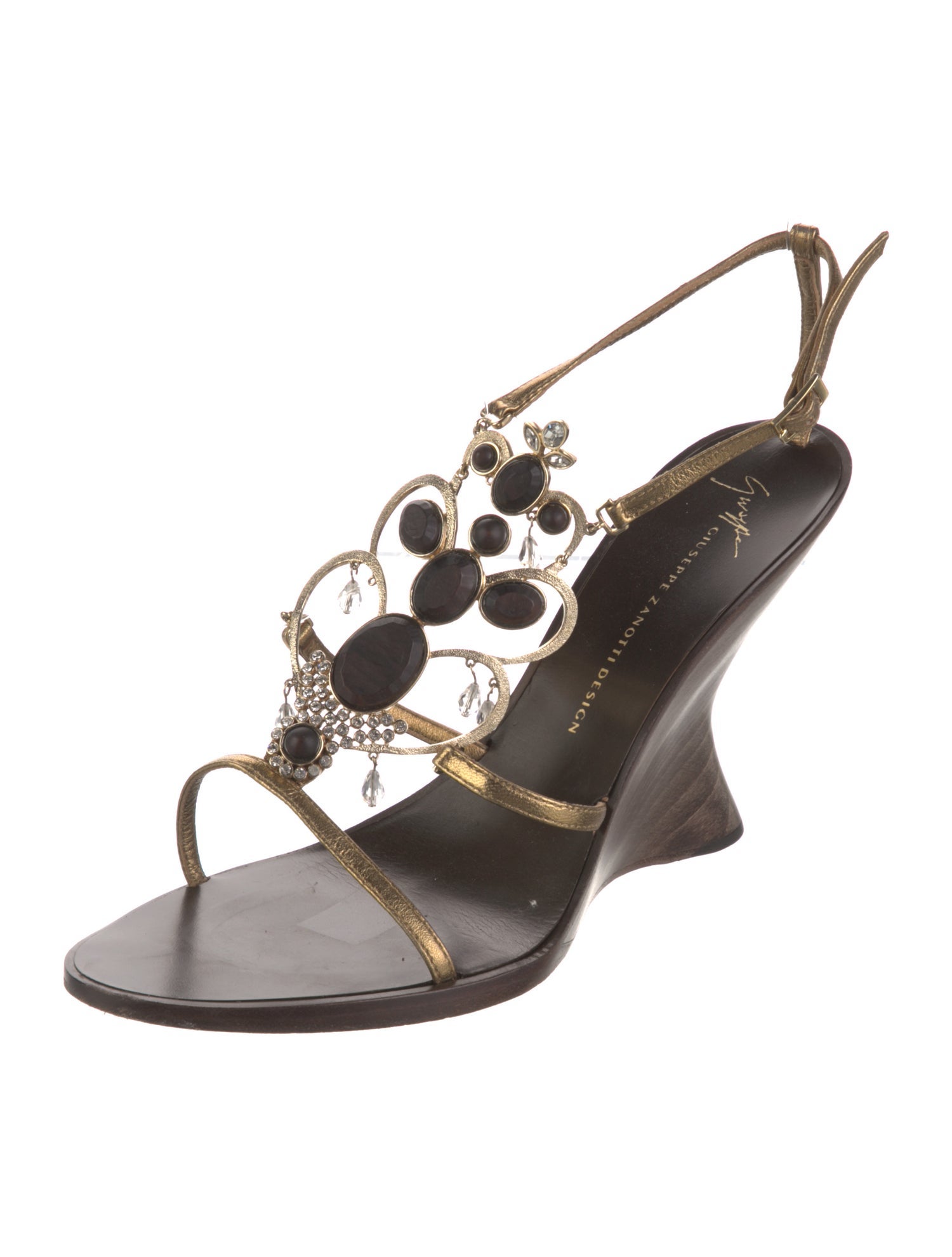 Giuseppe Zanotti Leather Crystal Embellishments T-Strap Sandals